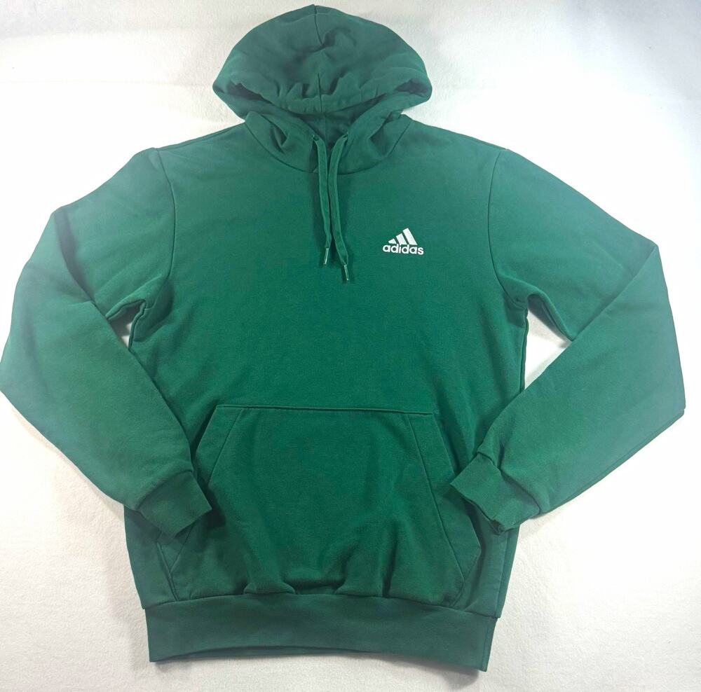 Adidas Men’s Small Green Pullover Hoodie Logo Sweatshirt Fleece Kangaroo Pocket